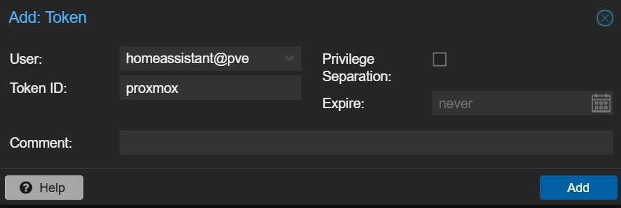 Proxmox API Home Assistant Backup - API Token
