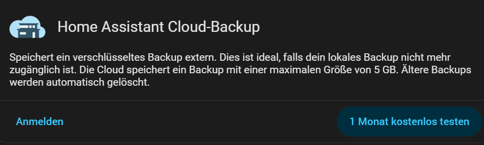Home Assistant Backup in der Nabu Casa Cloud