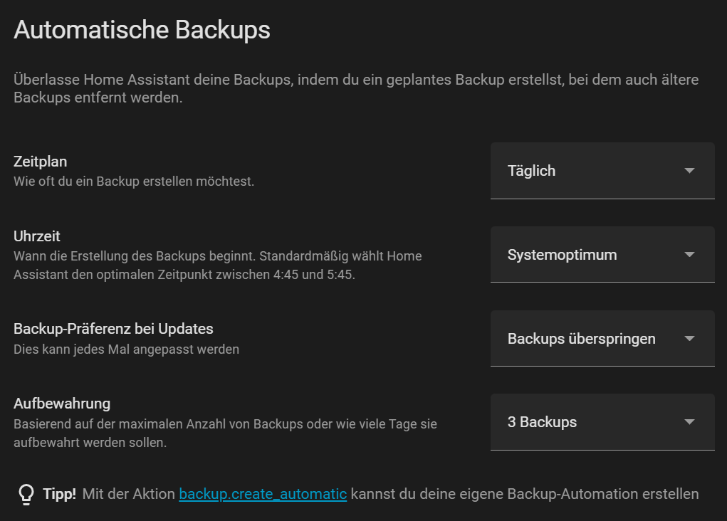 Automatische Home Assistant Backups