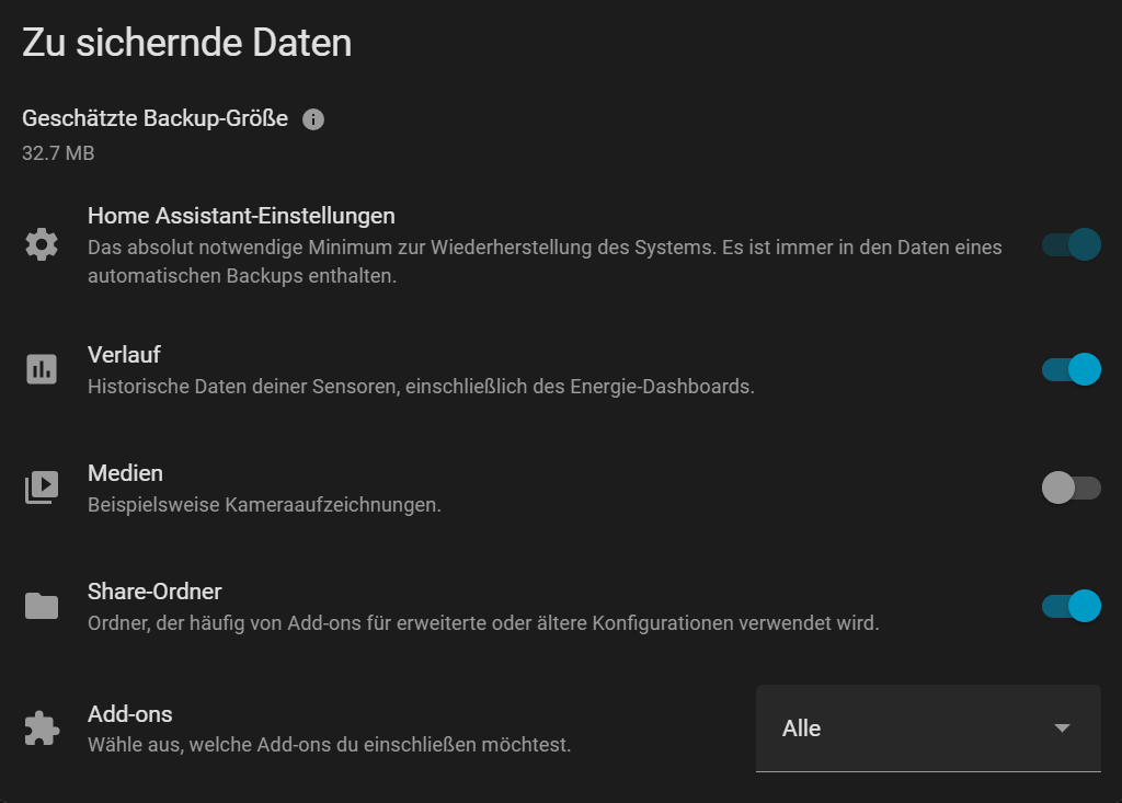 Home Assistant Backup Einstellungen