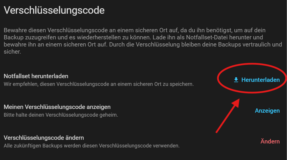 Home Assistant Backup Verschlüsselungscode